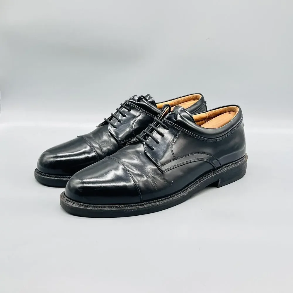 Johnston & Murphy Shoes Mens 10 Black Leather Cap Toe Derby Oxford Dress Italy